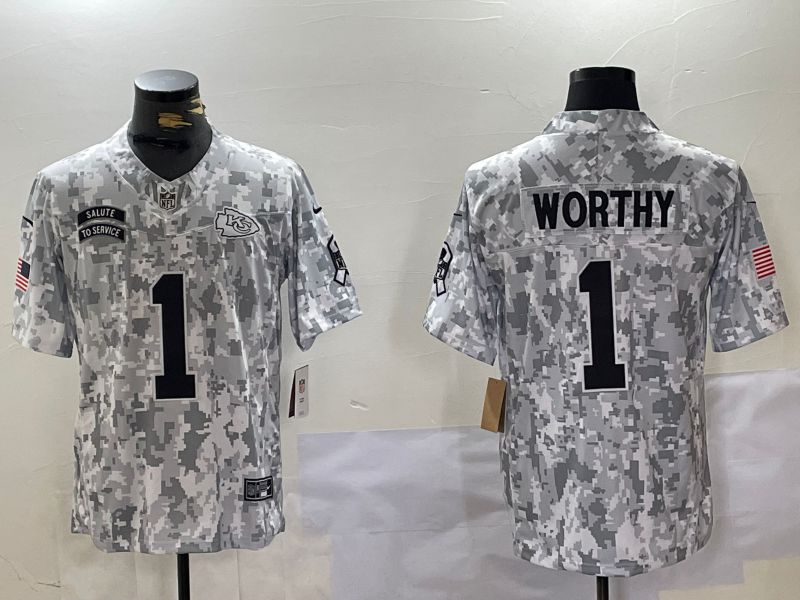 Men Kansas City Chiefs 1 Worthy Nike Arctic Camo 2024 Salute to Service Limited NFL Jersey